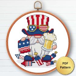 USA Patriot Gnome Cross Stitch Pattern, Easy Cute 4th July, America Independence, Embroidery, Counted Chart, 3 of 6