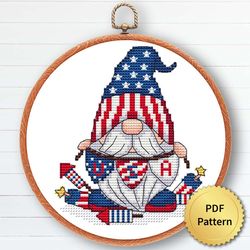 USA Patriot Gnome Cross Stitch Pattern, Easy Cute 4th July, America Independence, Embroidery, Counted Chart, 5 of 6