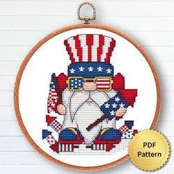USA Patriot Gnome Cross Stitch Pattern, Easy Cute 4th July, America Independence, Embroidery, Counted Chart, 6 of 6