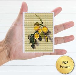 Branch from a Lemon Tree by Claude Monet Cross Stitch Pattern. Miniature Art, Easy Tiny