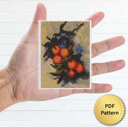 Branch of Orange Bearing Fruit by Claude Monet Cross Stitch Pattern. Miniature Art, Easy Tiny