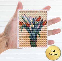 Vase of Tulips by Claude Monet Cross Stitch Pattern. Miniature Art, Easy Tiny