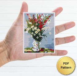 Bouquet of Gladiolas Lilies and Daisies by Claude Monet Cross Stitch Pattern. Miniature Art, Easy Tiny