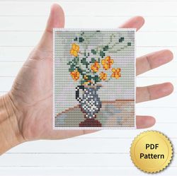 Nasturtiums in a Blue Vase by Claude Monet Cross Stitch Pattern. Miniature Art, Easy Tiny