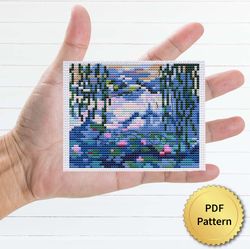 Water Lilies by Claude Monet Cross Stitch Pattern. Miniature Art, Easy Tiny