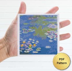 Water Lilies by Claude Monet Cross Stitch Pattern. Miniature Art, Easy Tiny 2