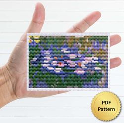 Water Lilies by Claude Monet Cross Stitch Pattern. Miniature Art, Easy Tiny 3
