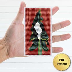 Calla Lilies on Red by Georgia O'Keeffe Cross Stitch Pattern. Miniature Art, Easy Tiny
