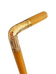 WALKING CANE in wood and with handle in Sterling silver and rolled gold plated RGP Made in England