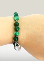 MALACHITE beaded BRACELET and silver heart pendant Original In gift pouch Made in Italy Gift her Woman beaded beads brac