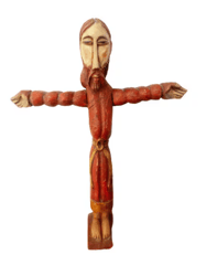 JESUS CRUCIFIX in hand carved wood corpus of Christ Orthodox Byzantine East Europe Russian school High cm 44 Wall mount