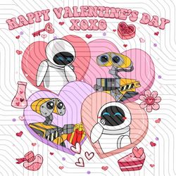 Wall E And Eve Couple Valentine Disney Xoxo Transparent Digital Download PNG Sublimation