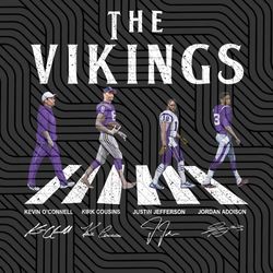 Vikings Walking Abbey Road Signatures Football PNG Kevin O'Connell, Justin Jefferson Sublimation