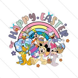 Cute Disney Characters Happy Easter Rainbow PNG File Digital