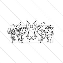 Vintage Happy Easter Floral Bunny SVG File Digital