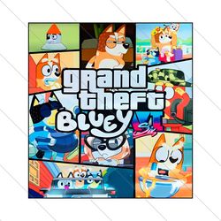 Retro Grand Theft Bluey Family Characters PNG File Digital