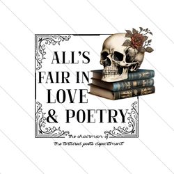 Alls Fair In Love And Poetry Skull PNG