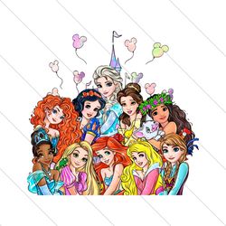 Retro Disney Princess Castle Balloons PNG File Digital