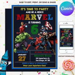 Avengers Invitation, Avengers Birthday Invitation, Superhero Invitation Template, Kid Birthday Invitation, Digital Edita