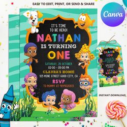 Editable Bubble Guppies Birthday Invitation Template, Printable Birthday Party Invitations, Digital Bday Party Invite Te