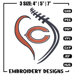 Chicago Bears Heart embroidery design, Chicago Bears embroidery, NFL embroidery, sport embroidery, embroidery design. (3