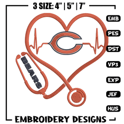 stethoscope chicago bears embroidery design, bears embroidery, nfl embroidery, sport embroidery, embroidery design.