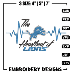 The heartbeat of Detroit Lions embroidery design, Lions embroidery, NFL embroidery, sport embroidery, embroidery design.