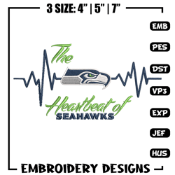 The heartbeat of Seattle Seahawks embroidery design, Seattle Seahawks embroidery, NFL embroidery, sport embroidery.