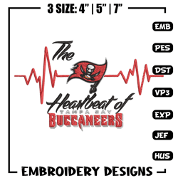 The heartbeat of Tampa Bay Buccaneers embroidery design, Buccaneers embroidery, NFL embroidery, logo sport embroidery.