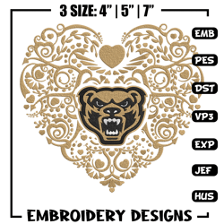 Oakland University heart embroidery design, NCAA embroidery,Sport embroidery, Embroidery design,Logo sport embroidery.