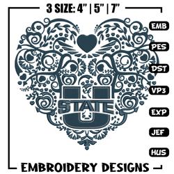 Utah state heart embroidery design,NCAA embroidery,Sport embroidery, Logo sport embroidery, Embroidery design