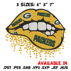 Green Bay Packers dripping lips embroidery design, Green Bay Packers embroidery, NFL embroidery, logo sport embroidery.
