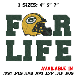 Green Bay Packers For Life embroidery design, Green Bay Packers embroidery, NFL embroidery, logo sport embroidery.