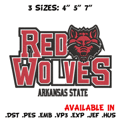 Arkansas State wolves embroidery design, NCAA embroidery, Sport embroidery, logo sport embroidery, Embroidery design