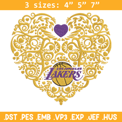 Los Angeles Lakers heart embroidery design, NBA embroidery, Sport embroidery, Embroidery design, Logo sport embroidery.