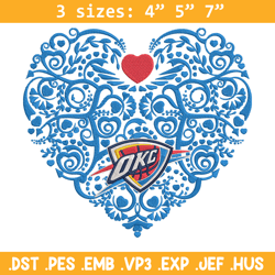 Oklahoma Thunder heart embroidery design, NBA embroidery, Sport embroidery, Embroidery design, Logo sport embroidery