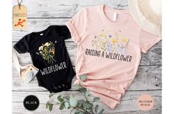 raising a wildflower and wildflower shirts, mama mini matching set, mommy & me outfits, mama mini shirt, baby shower gif