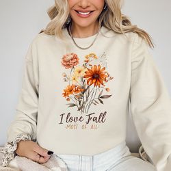 I love fall most of all shirt, Fall Coffee Shirt, Hot Coffee Shirt, Fall Shirt, Pumpkin Latte Drink, Thanksgiving, Pumpk