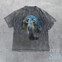 three otters vintage graphic t-shirts, retro otter moon tshirt, otter lovers, funny graphic tee, oversized washed tee, w