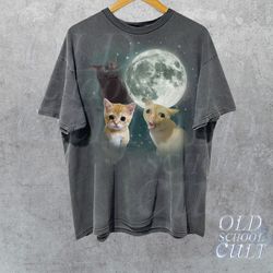 three cats retro moon graphic t-shirts, vintage cat moon tshirt, cat lovers, funny cat tee, oversized washed tee, cat me