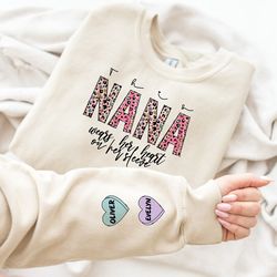 nana sweatshirt, personalized sweatshirt, children name shirt, mothers day gift, custom name shirt, sleeve printing, leo