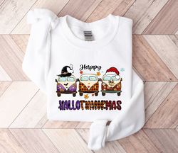 Happy Hallothankmas Sweatshirt Hippie Car Sweatshirt Holiday Season Shirt Fall Shirt Xmas Shirt Halloween Shirt Gift For