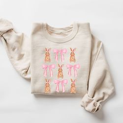 Coquette Bunny Sweater, Easter Sweatshirt, Bunny Lovers Gift, Cute Bunny and Bow Sweatshirt, Coquette Aesthetic Tees
