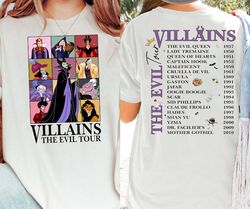 Retro 2-Sided Disney Villains Characters Shirt | Villains The Evil Tour T-Shirt | Funny Bad Witches Tee | Disney Family