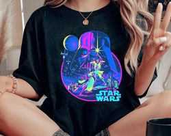 Retro Disney Star Wars Shirt | Bright Classic Neon Poster Art Graphic T-shirt | Galaxy'S Edge | Star Wars Day Tee | Star