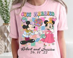 Mickey Minnie Bride & Groom Just Married Shirt | Wife Husband Honey Moon T-Shirt | Personalized Disney Couple Wedding Ma