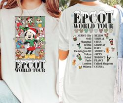 Disney Epcot World Tour Christmas 2 Sided Sweatshirt | Mickey & Friends Christmas T-shirt | Disney Christmas Trip Tee |