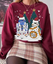 Retro Bb8 R2D2 Santa Hat With Christmas Tree Sweatshirt | Star Wars Christmas T-shirt | Disney Holiday Trip, Galaxy'S Ed