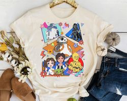Retro 90S Disney Star Wars Characters Group Shirt | Funny Darth Vader R2-D2 Leia Han Solo T-Shirt | Disney Birthday Tee