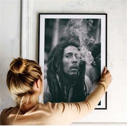 bob marley poster print, reggae music vintage canvas wall art, black and white photo canvas wall art